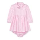 Ralph Lauren Knit Oxford Dress & Bloomer Carmel Pink/white 3m