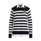 Ralph Lauren Striped Layered Crest Sweater Polo Black/ Sp