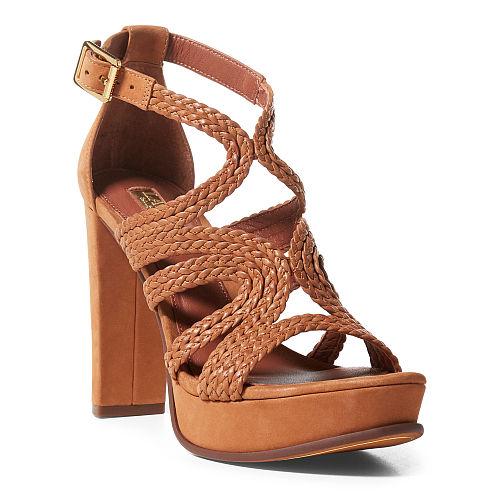 Ralph Lauren Lauren Aleena Braided Nubuck Sandal Polo Tan