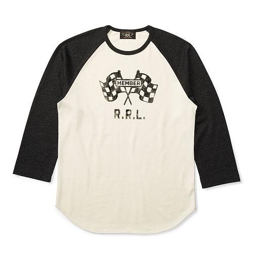 Ralph Lauren Rrl Jersey Baseball T-shirt Rl Black Crescent Cream