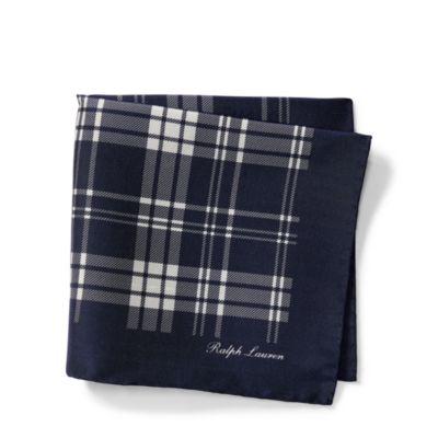Ralph Lauren Plaid Silk Pocket Square Navy/white