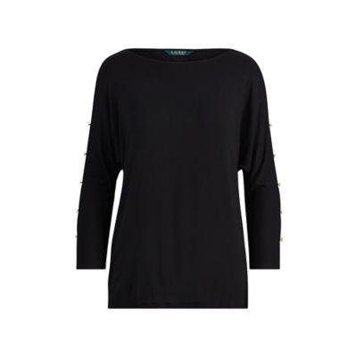 Ralph Lauren Button-sleeve Jersey Top Polo Black