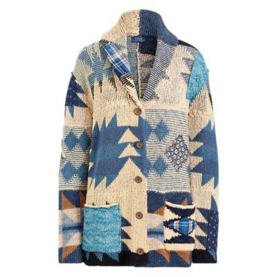 Ralph Lauren Patchwork Geometric Cardigan Blue Multi