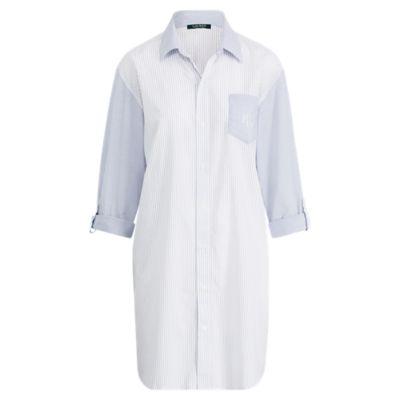 Ralph Lauren Cotton-blend Sleep Shirt White/blue Stripe