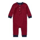 Ralph Lauren Striped Cotton Henley Coverall Rl Red Multi 9m