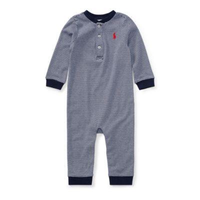 Ralph Lauren Striped Cotton Henley Coverall French Navy Multi 6m