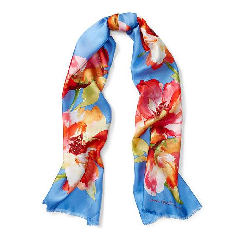 Ralph Lauren Lauren Oana Floral Silk Scarf Blue