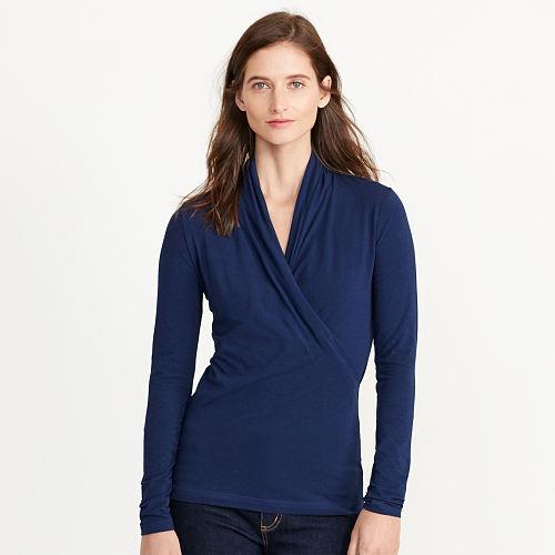Ralph Lauren Lauren Petite Surplice Jersey Top Navy