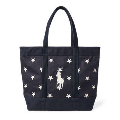 Ralph Lauren Star-spangled Pony Cotton Tote Navy/white