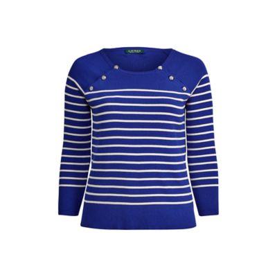Ralph Lauren Button-shoulder Cotton Sweater Empress Blue/cream