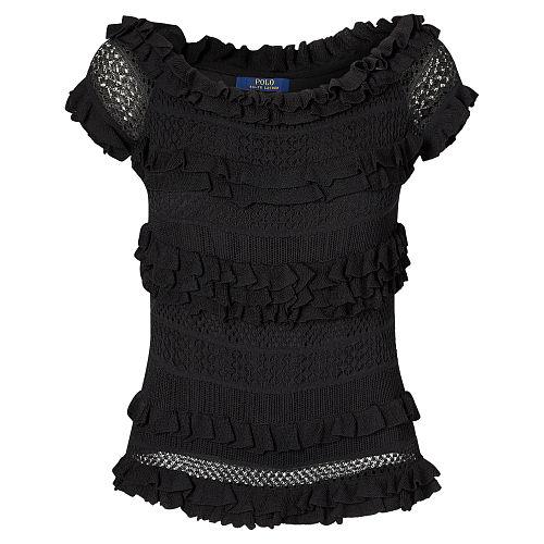 Polo Ralph Lauren Ruffled Off-the-shoulder Top Black