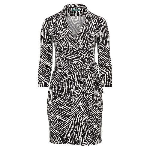 Ralph Lauren Lauren Woman Geometric-print Wrap Dress Black-colonial Cream