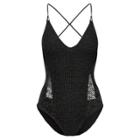 Ralph Lauren Metallic Crocheted One-piece Black