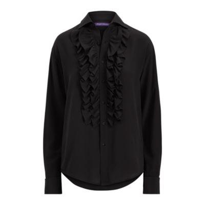 Ralph Lauren Andrei Ruffle-front Silk Shirt Black