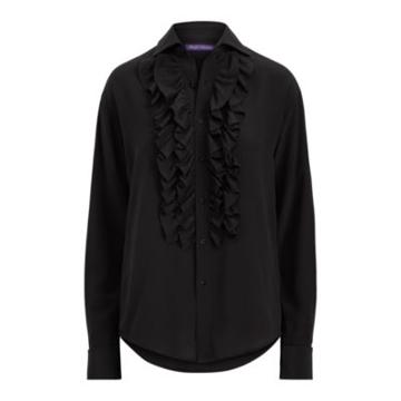 Ralph Lauren Andrei Ruffle-front Silk Shirt Black