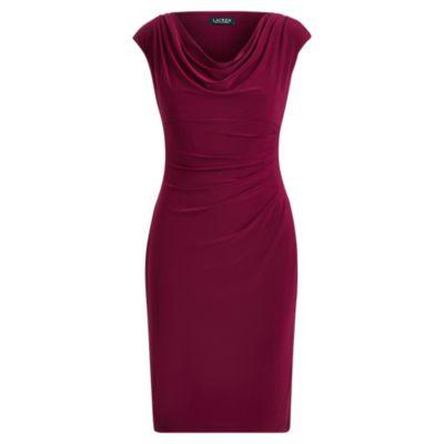 Ralph Lauren Stretch Jersey Cowlneck Dress Chateau Rouge