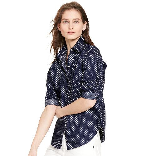 Ralph Lauren Lauren Polka-dot Cotton Shirt Navy/pearl