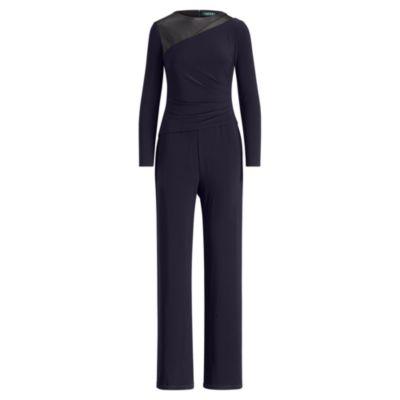 Ralph Lauren Leather-trim Jersey Jumpsuit Lighthouse Navy-lh Navy