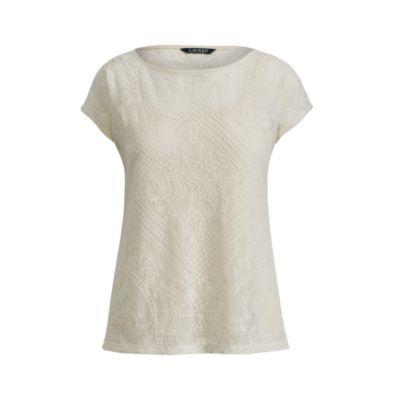 Ralph Lauren Embroidered Sheer Top Natural