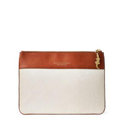 Ralph Lauren Crocodile Zip Canvas Pouch Cream
