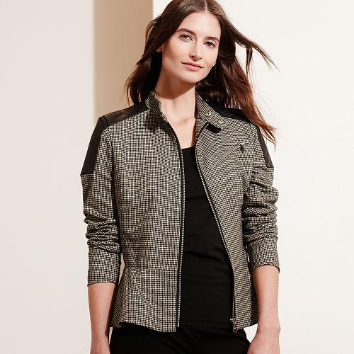 Ralph Lauren Lauren Houndstooth Peplum Jacket Black/cream
