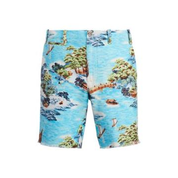 Ralph Lauren Straight Fit Linen-blend Short Landscape Hawaiian
