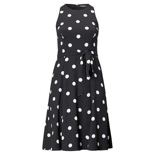 Ralph Lauren Lauren Woman Crepe Fit-and-flare Dress Black/colonial Cream