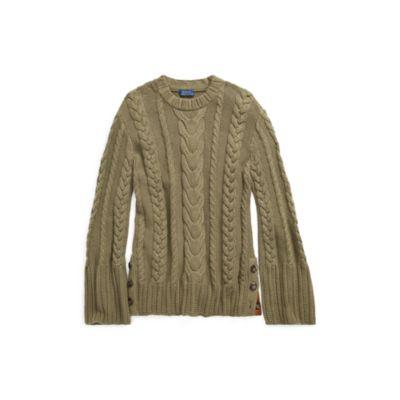 Ralph Lauren Cable Cotton Dolman Sweater Green