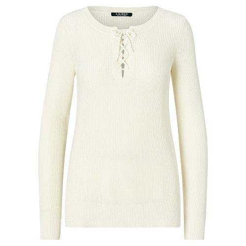 Ralph Lauren Lauren Petite Cotton-blend Lace-up Sweater Herbal Milk