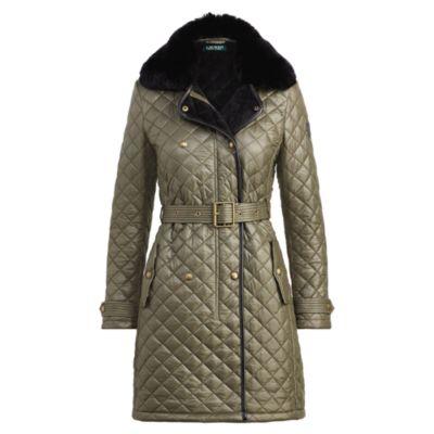 Ralph Lauren Faux Fur-trim Quilted Jacket Olive