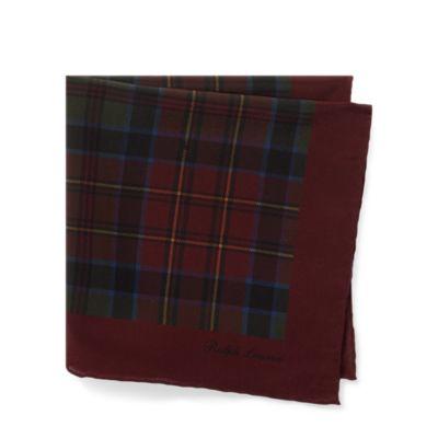 Ralph Lauren Plaid Silk Pocket Square Wine/olive
