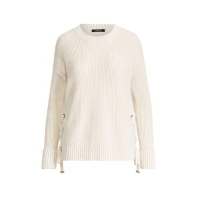 Ralph Lauren Lace-up Cotton Sweater Mascarpone Cream