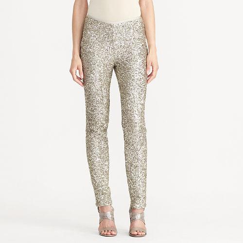 Ralph Lauren Lauren Sequined Skinny Pant Antique Pewter