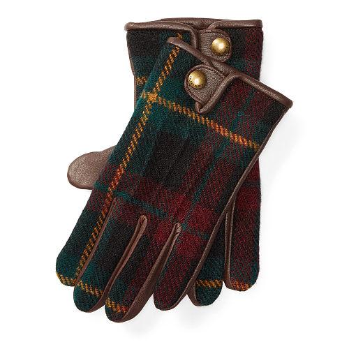 Polo Ralph Lauren Tartan Touch Screen Gloves Burgundy Check