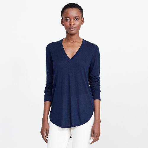 Ralph Lauren Lauren Silk-blend V-neck Sweater Navy