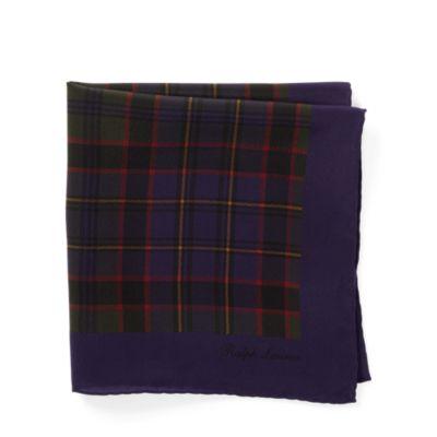 Ralph Lauren Plaid Silk Pocket Square Purple/olive/red