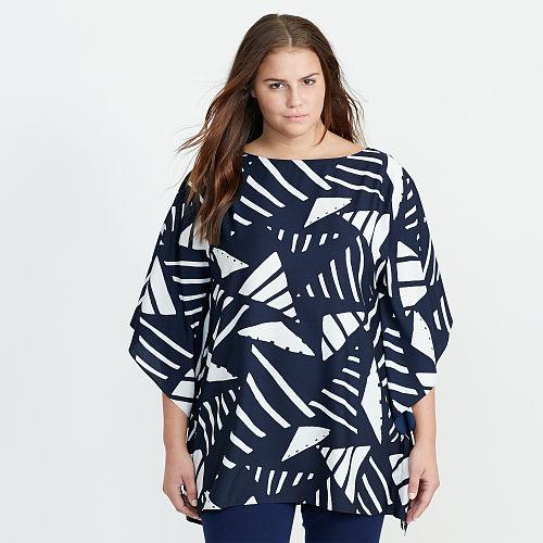 Ralph Lauren Lauren Woman Graphic-print Poncho Navy/antique Ivory