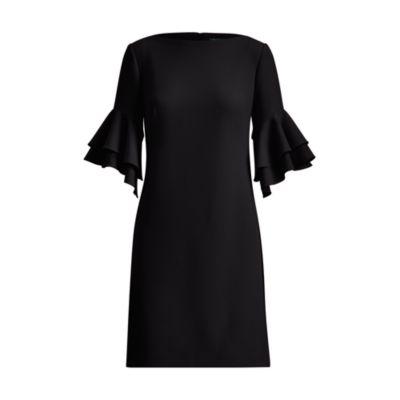 Ralph Lauren Crepe Flutter-sleeve Dress Polo Black 8p