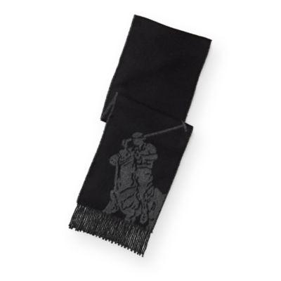 Ralph Lauren Big Pony Virgin Wool Scarf Black/windsor Hthr