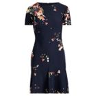 Ralph Lauren Floral-print Crepe Dress Lh Navy/blush/multi 2p