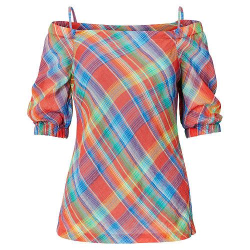 Ralph Lauren Lauren Plaid Off-the-shoulder Top Orange Multi