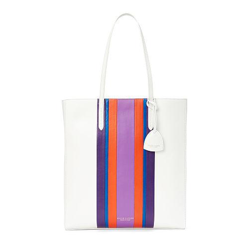 Ralph Lauren Striped Calf Modern Tote White Multi