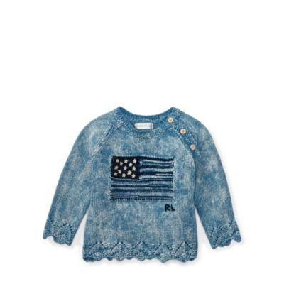 Ralph Lauren Flag Combed Cotton Sweater Light Indigo 3m
