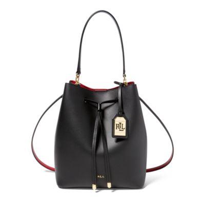 Ralph Lauren Leather Debby Drawstring Bag Black/crimson
