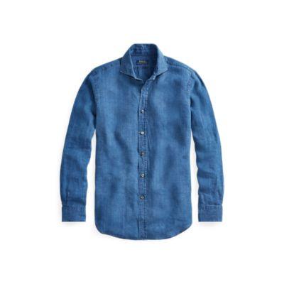 Ralph Lauren Classic Fit Indigo Linen Shirt Dark Textured Indigo