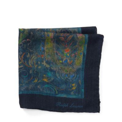 Ralph Lauren Paisley Twill Pocket Square Navy