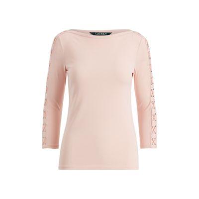 Ralph Lauren Lace-up Cotton Boatneck Top Pale Rose