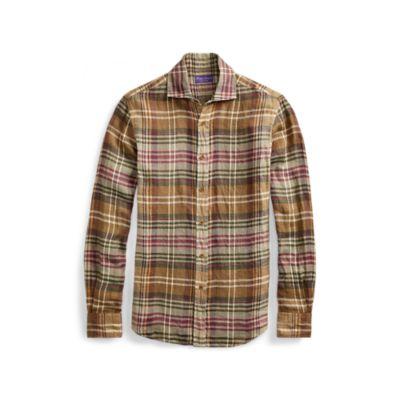 Ralph Lauren Plaid Linen Twill Shirt Brown Olive Mu