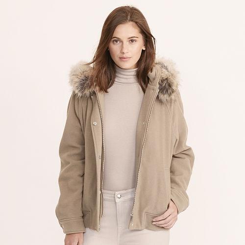 Ralph Lauren Lauren Merino Wool Hooded Jacket Truffle
