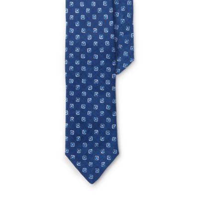 Ralph Lauren Square-print Linen Narrow Tie Navy